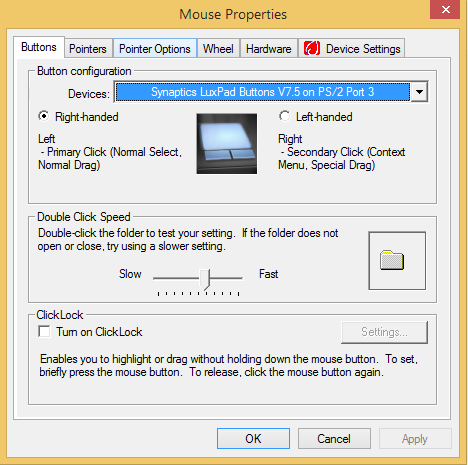 mouse double click settings