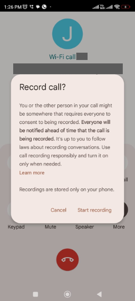 Turnoff call recording announcements